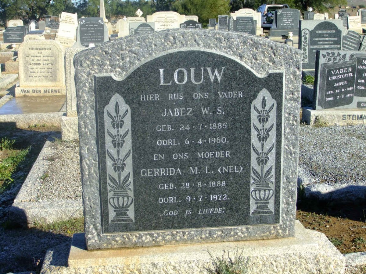 LOUW Jabez W.S. 1885-1960 &amp; Gerrida M.L. NEL 1888-1972