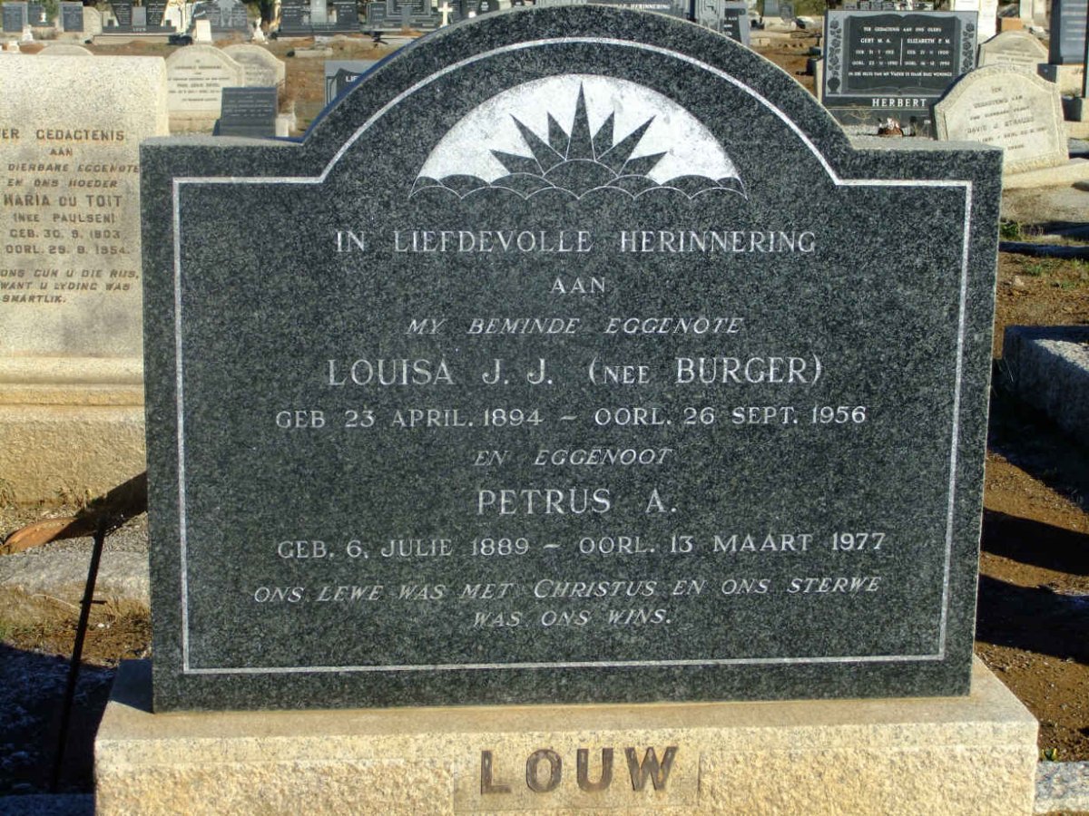 LOUW Petrus A. 1889-1977 &amp; Louisa J.J. BURGER 1894-1956