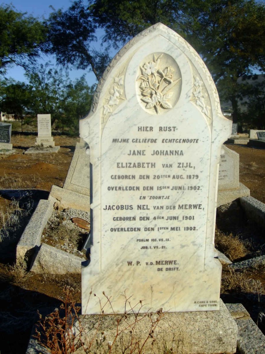 MERWE Jane Johanna Elizabeth, van der 1879-1902 :: VAN DER MERWE Jacobus Nel 1901-1902