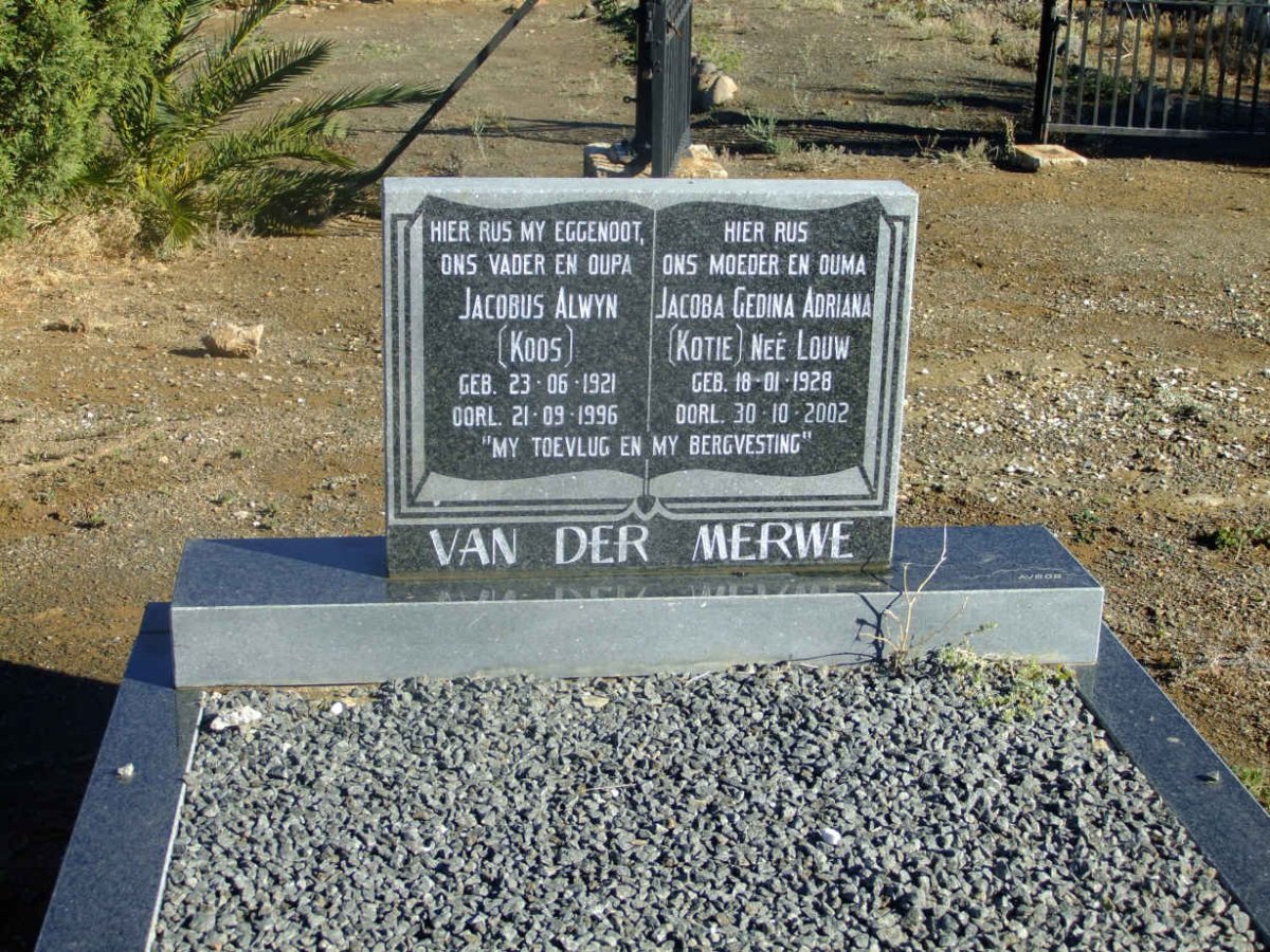 MERWE Jacobus Alwyn, van der 1921-1996 &amp; Jacoba Gedina Adriana LOUW 1928-2002