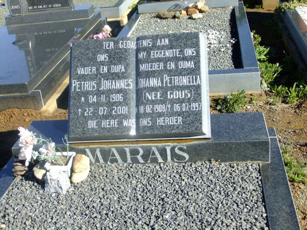 MARAIS Petrus Johannes 1906-2001 &amp; Johanna Petronella GOUS 1908-1997