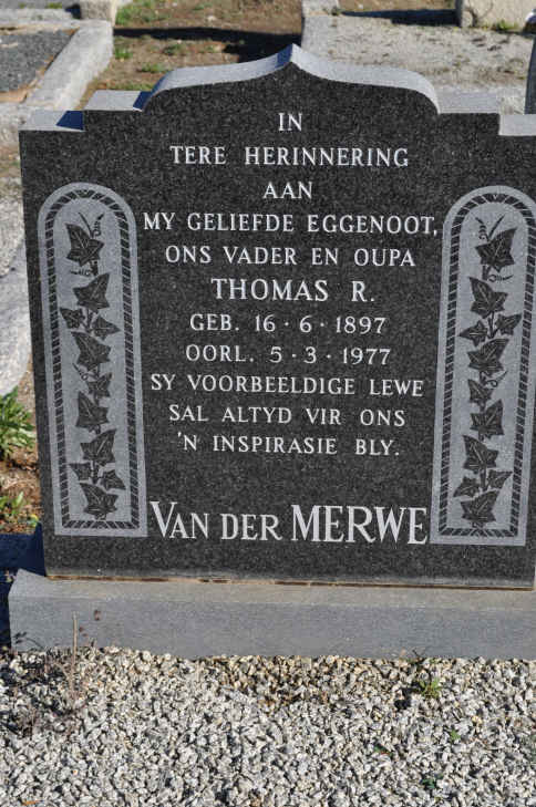 MERWE Thomas R., van der 1897-1977