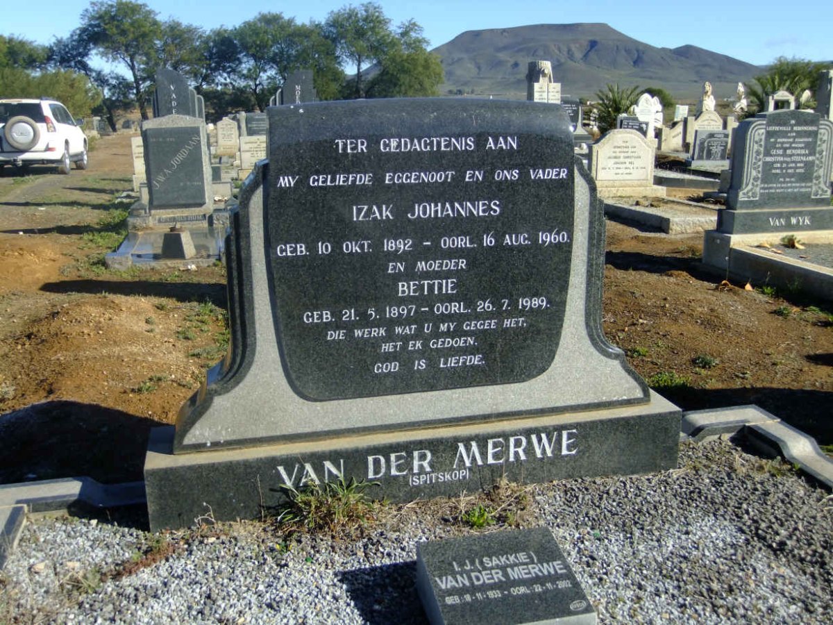 MERWE Izak Johannes, van der 1892-1960 &amp; Bettie 1897-1989 :: VAN DER MERWE I.J. 1933-2002