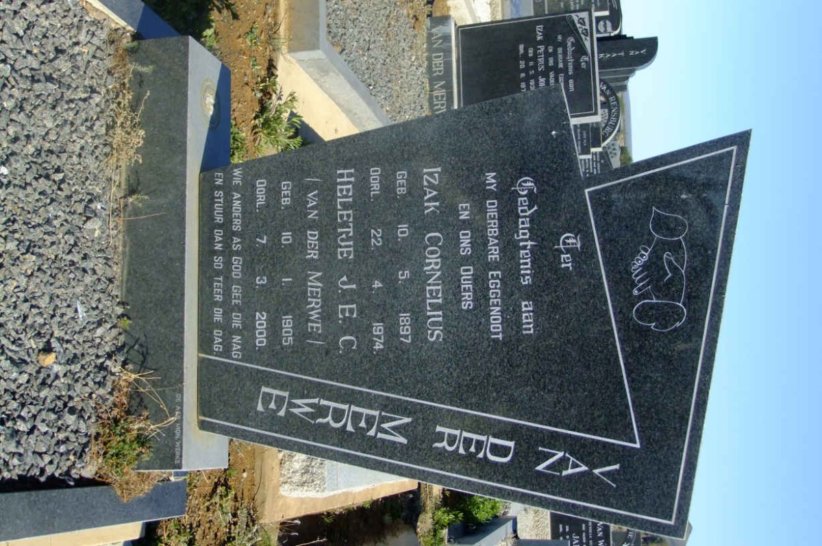 MERWE Izak Cornelius, van der 1897-1974 &amp; Heletje J.E.C. VAN DER MERWE 1905-2000