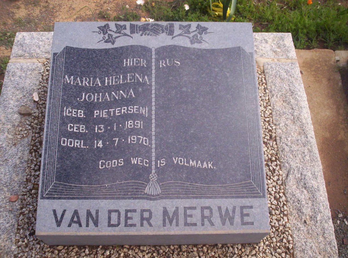 MERWE Maria Helena Johanna, van der nee PIETERSEN 1891-1970