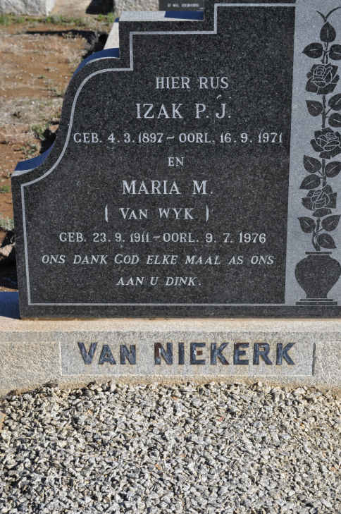 NIEKERK Izak P.J., van 1897-1971 &amp; Maria M. VAN WYK 1911-1976