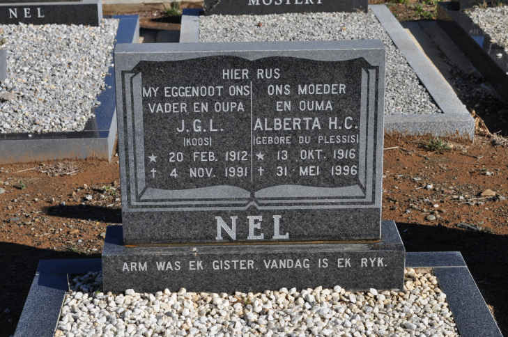 NEL J.G.L. 1912-1991 &amp; Alberta H.C. DU PLESSIS 1916-1996