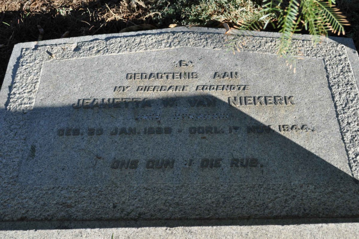 NIEKERK Jeanette W., van 1899-1944