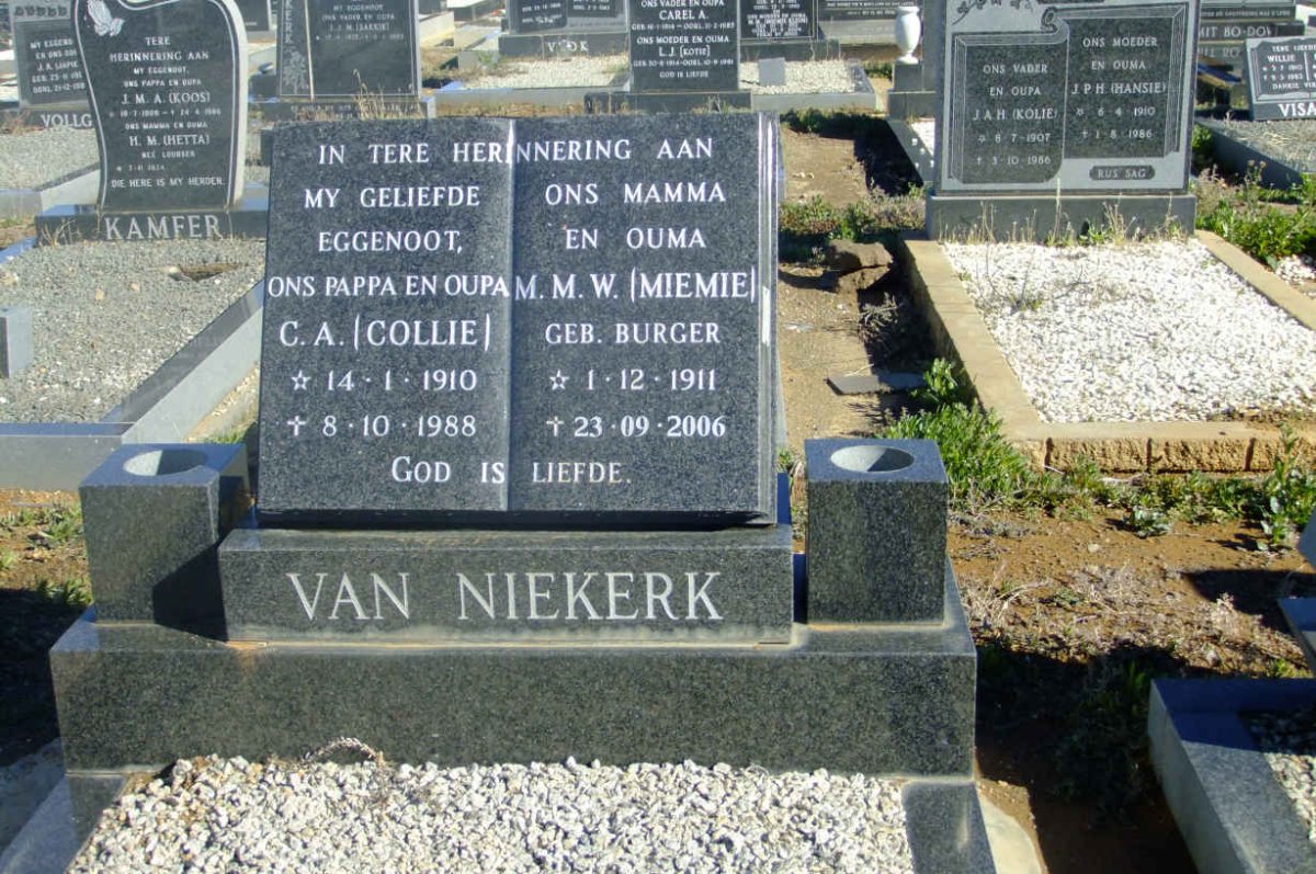 NIEKERK C.A., van 1910-1988 &amp; M.M.W. BURGER 1911-2006