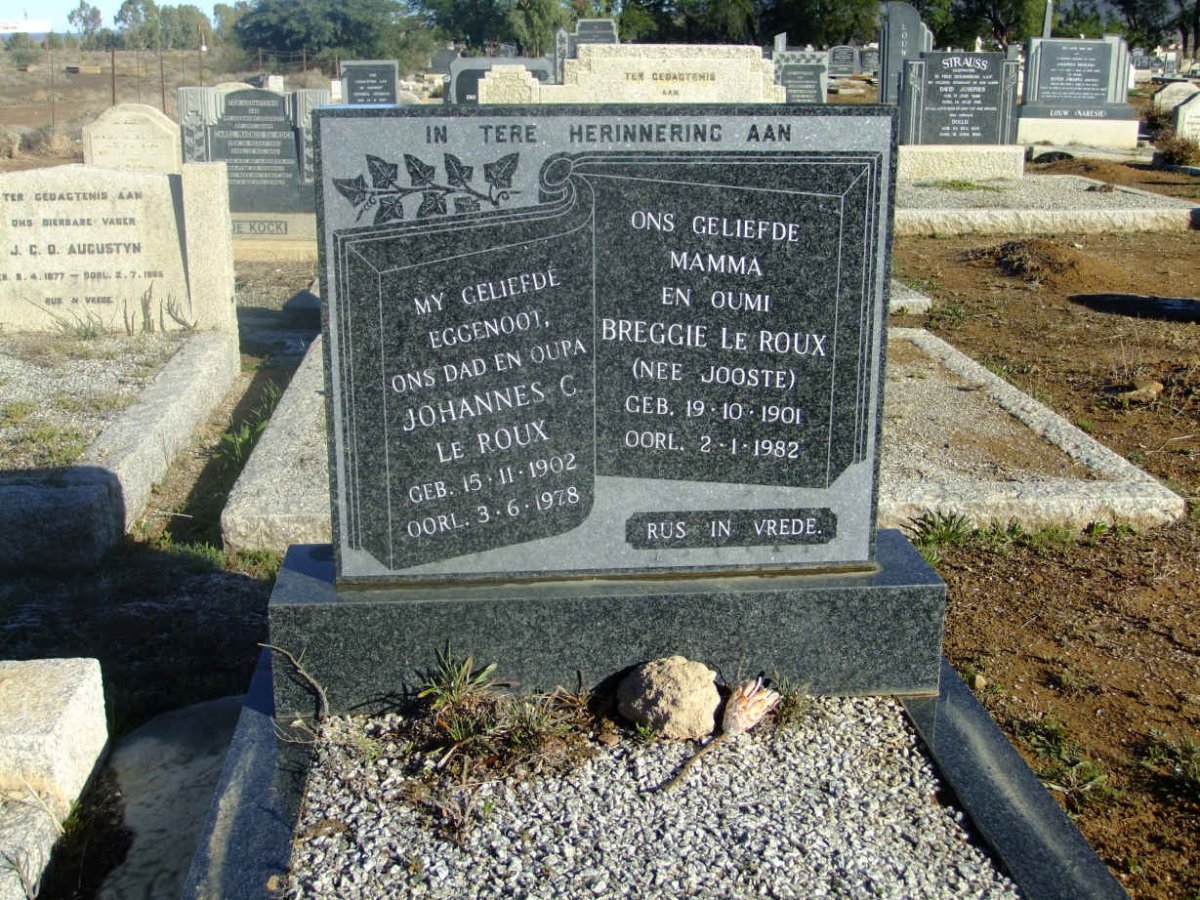 ROUX Johannes C., le 1902-1978 &amp; Breggie JOOSTE 1901-1982
