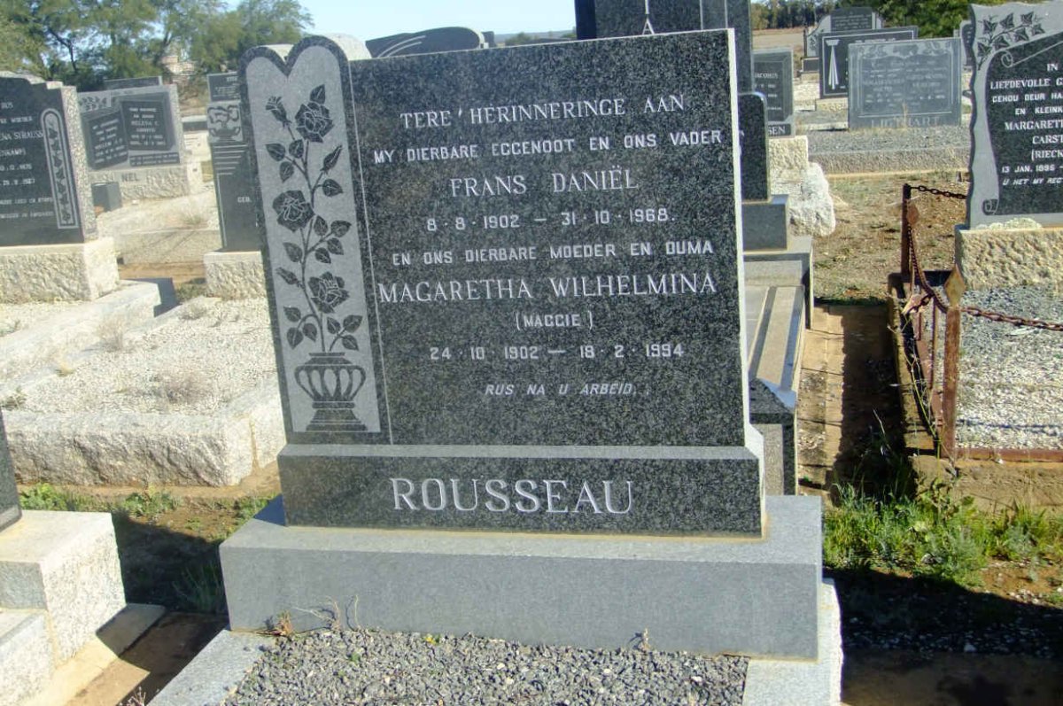 ROUSSEAU Frans Daniel 1902-1968 &amp; Magaretha Wilhelmina 1902-1994