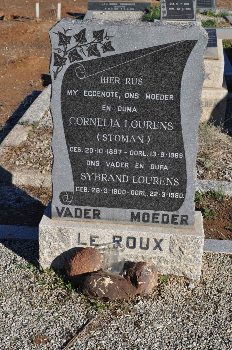 ROUX Sybrand Lourens, le 1900-1980 &amp; Cornelia Lourens STOMAN 1897-1969