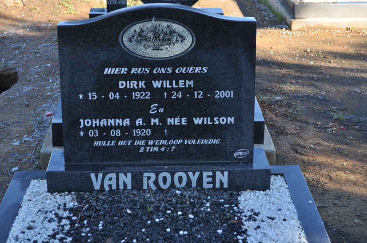 ROOYEN Dirk Willem, van 1922-2001 &amp; Johanna A.M. WILSON 1920-