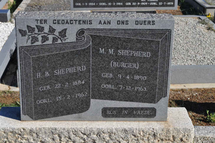 SHEPHERD H.B. 1884-1962 &amp; M.M. BURGER 1890-1963
