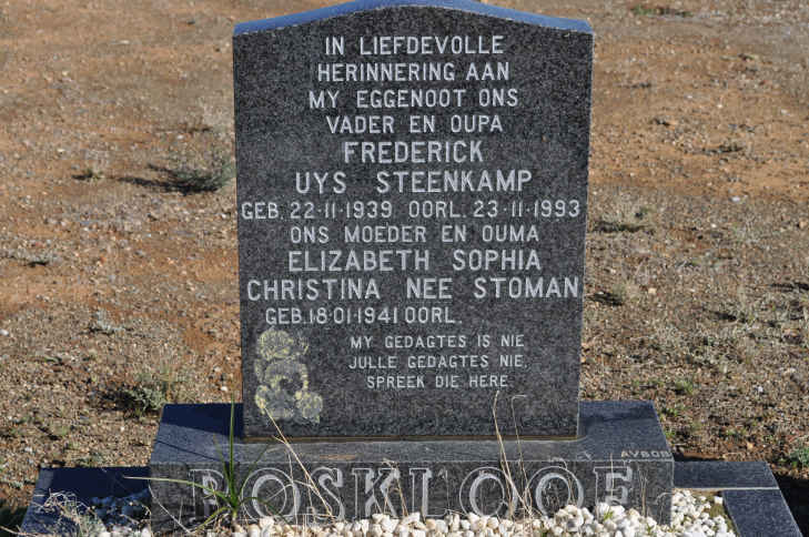 STEENKAMP Frederick Uys 1939-1993 &amp; Elizabeth Sophia Christina STOMAN 1941-