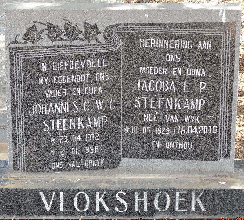 STEENKAMP Johannes C.W.C. 1932-1998 &amp; Jacoba E.P. VAN WYK 1929-2016