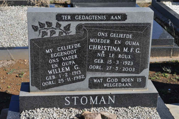 STOMAN Willem G. 1913-1982 &amp; Christina M.F.G. LE ROUX 1923-2003