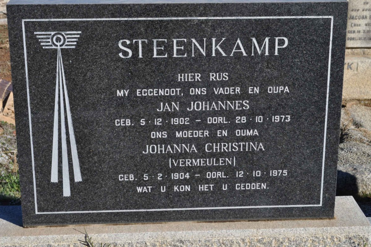 STEENKAMP Jan Johannes 1902-1973 &amp; Johanna Christina VERMEULEN 1904-1975