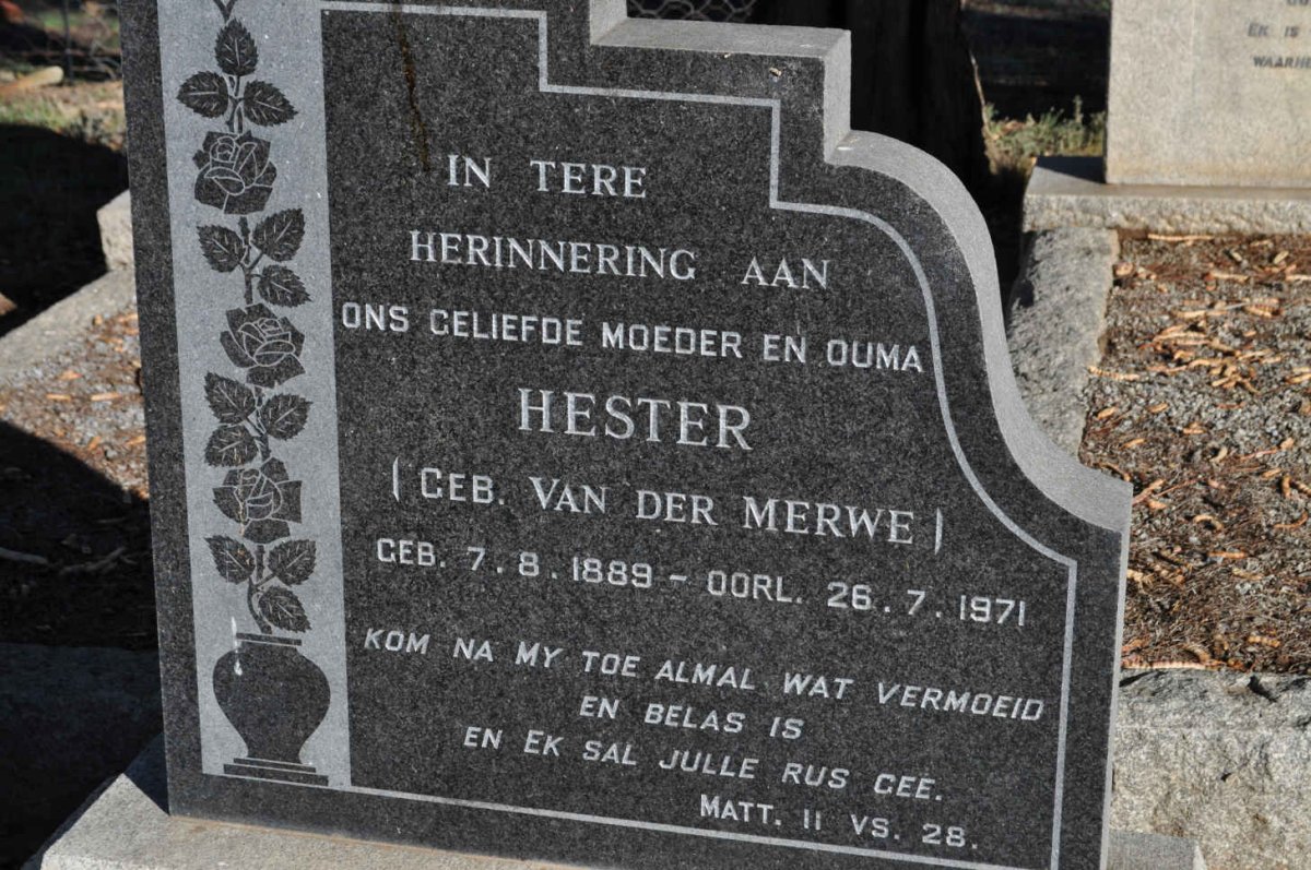 SCHOLTZ Hester nee VAN DER MERWE 1889-1971