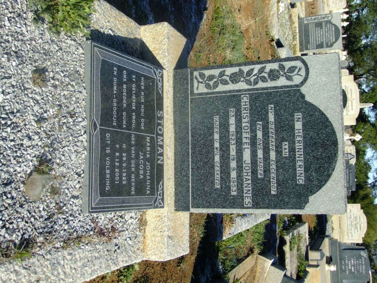 STOMAN Christoffel Johannes 1923-1953 &amp; Maria Johanna Jacoba VAN DER MERWE 1925-2001