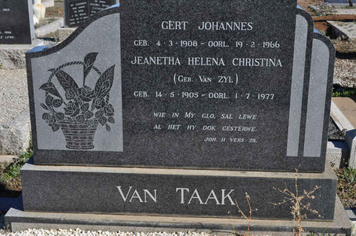TAAK Gert Johannes, van 1908-1966 &amp; Jeanetha Helena Christina VAN ZYL 1905-1977
