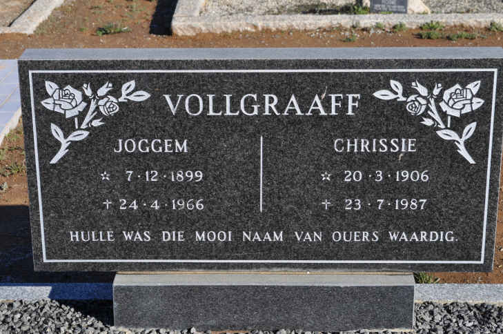 VOLLGRAAFF Joggem 1899-1966 &amp; Chrissie 1906-1987