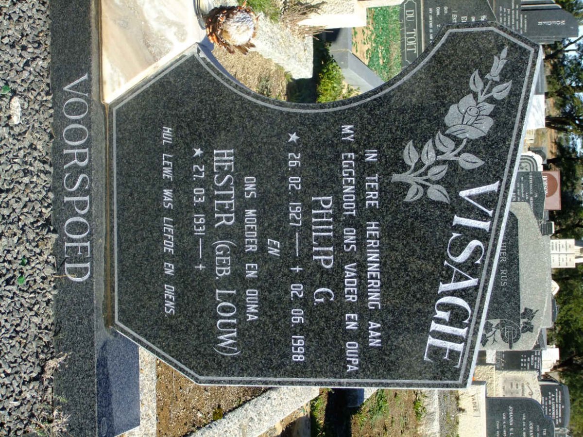 VISAGIE Philip G. 1927-1998 &amp; Hester LOUW 1931-