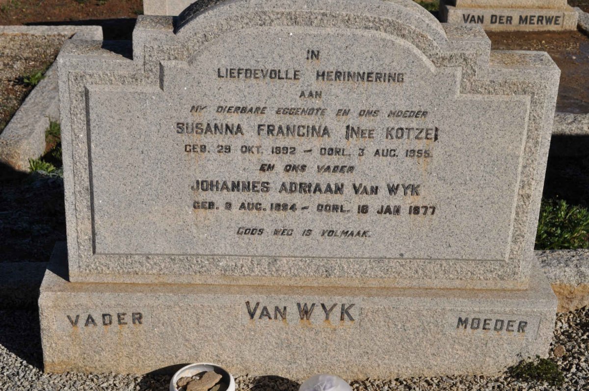 WYK Johannes Adriaan, van 1894-1977 &amp; Susanna Francina KOTZE 1892-1955