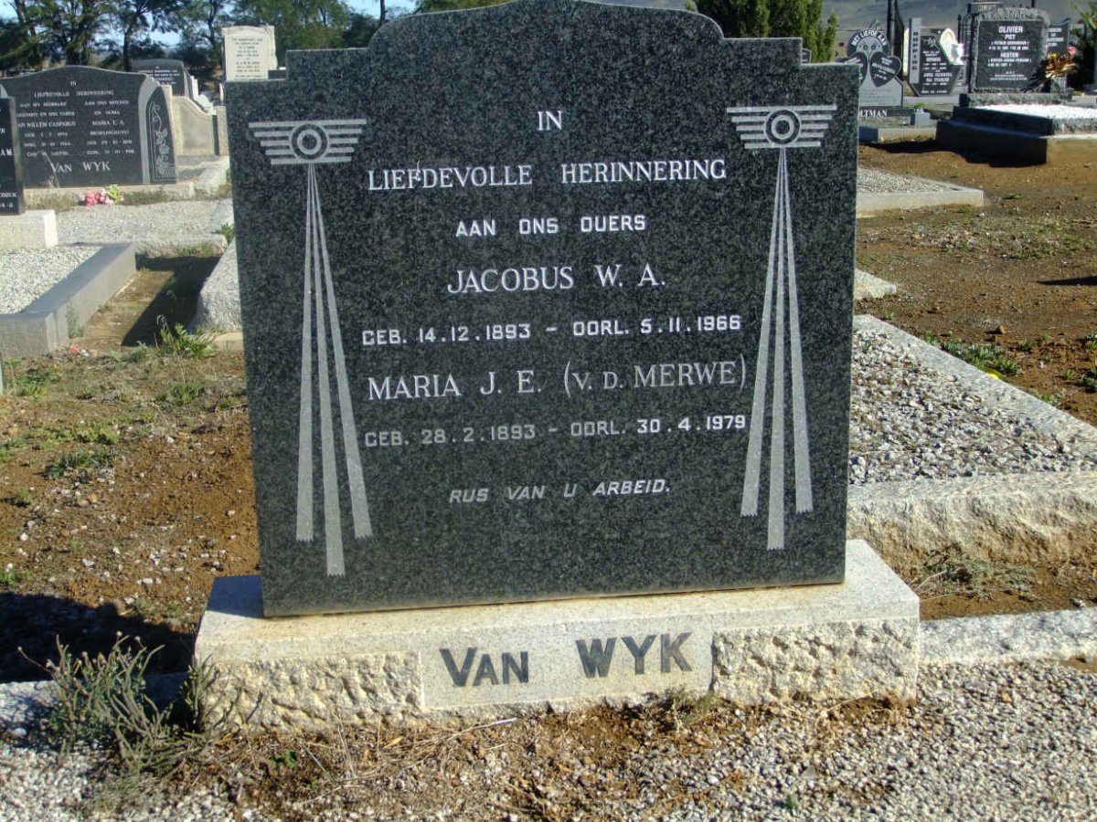 WYK Jacobus W.A., van 1893-1966 &amp; Maria J.E. V.D. MERWE 1893-1979