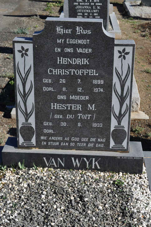 WYK Hendrik Christoffel, van 1899-1974 &amp; Hester M. DU TOIT 1933-