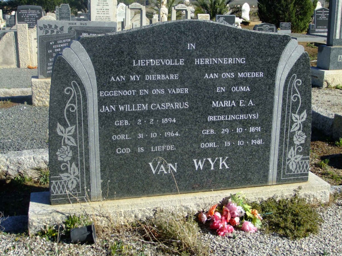 WYK Jan Willem Casparus, van 1894-1964 &amp; Maria E.A. REDELINGHUYS 1891-1981