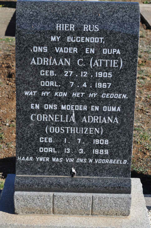 WESTHUIZEN Adriaan C., van der 1905-1967 &amp; Cornelia Adriana OOSTHUIZEN 1908-1989
