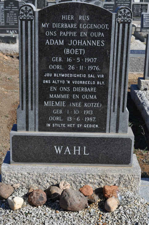WAHL Adam Johannes 1907-1976 &amp; Miemie KOTZE 1913-1987