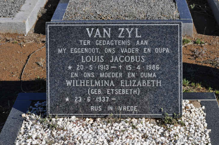ZYL Louis Jacobus, van 1913-1986 &amp; Wilhelmina Elizabeth ETSEBETH 1937-