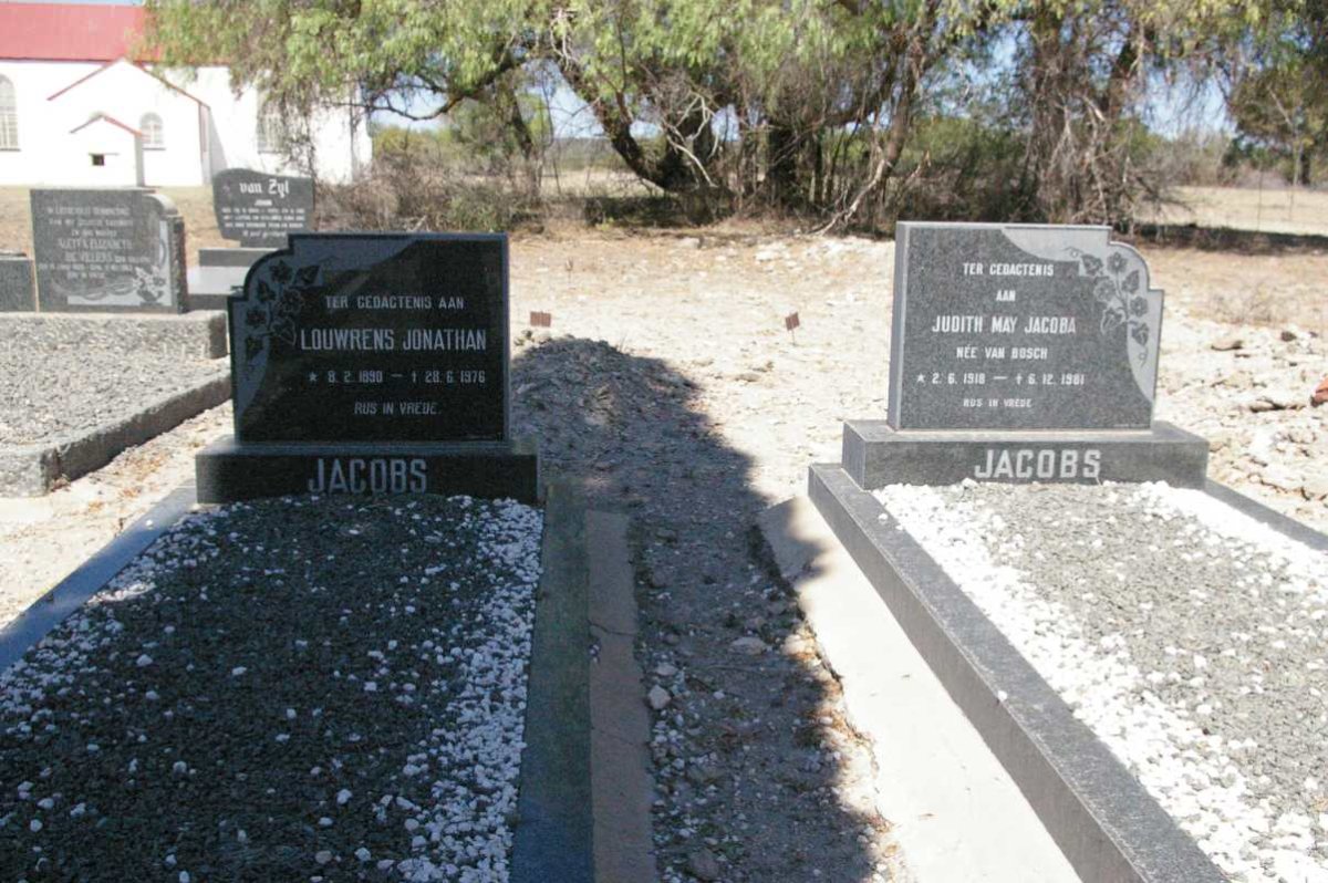 JACOBS Louwrens Jonathan 1890-1976 &amp; Judith May Jacoba VAN BOSCH 1918-1981