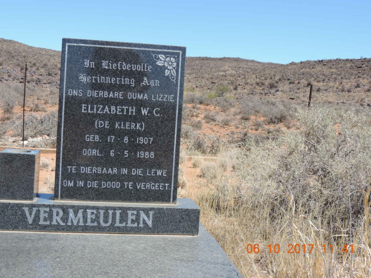 VERMEULEN Elizabeth W.C. nee DE KLERK 1907-1988