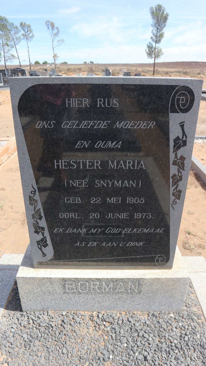 BORMAN Hester Maria nee SNYMAN 1905-1973