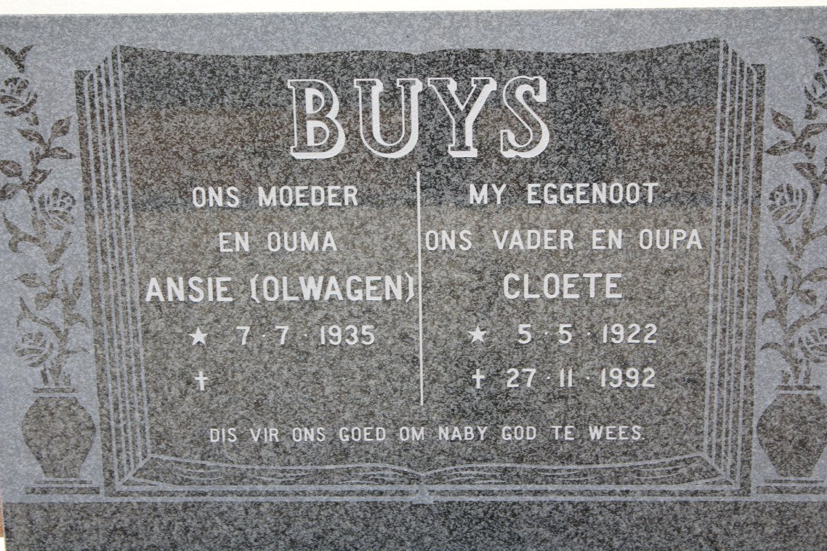 BUYS Cloete 1922-1992 &amp; Ansie OLWAGE 1935-