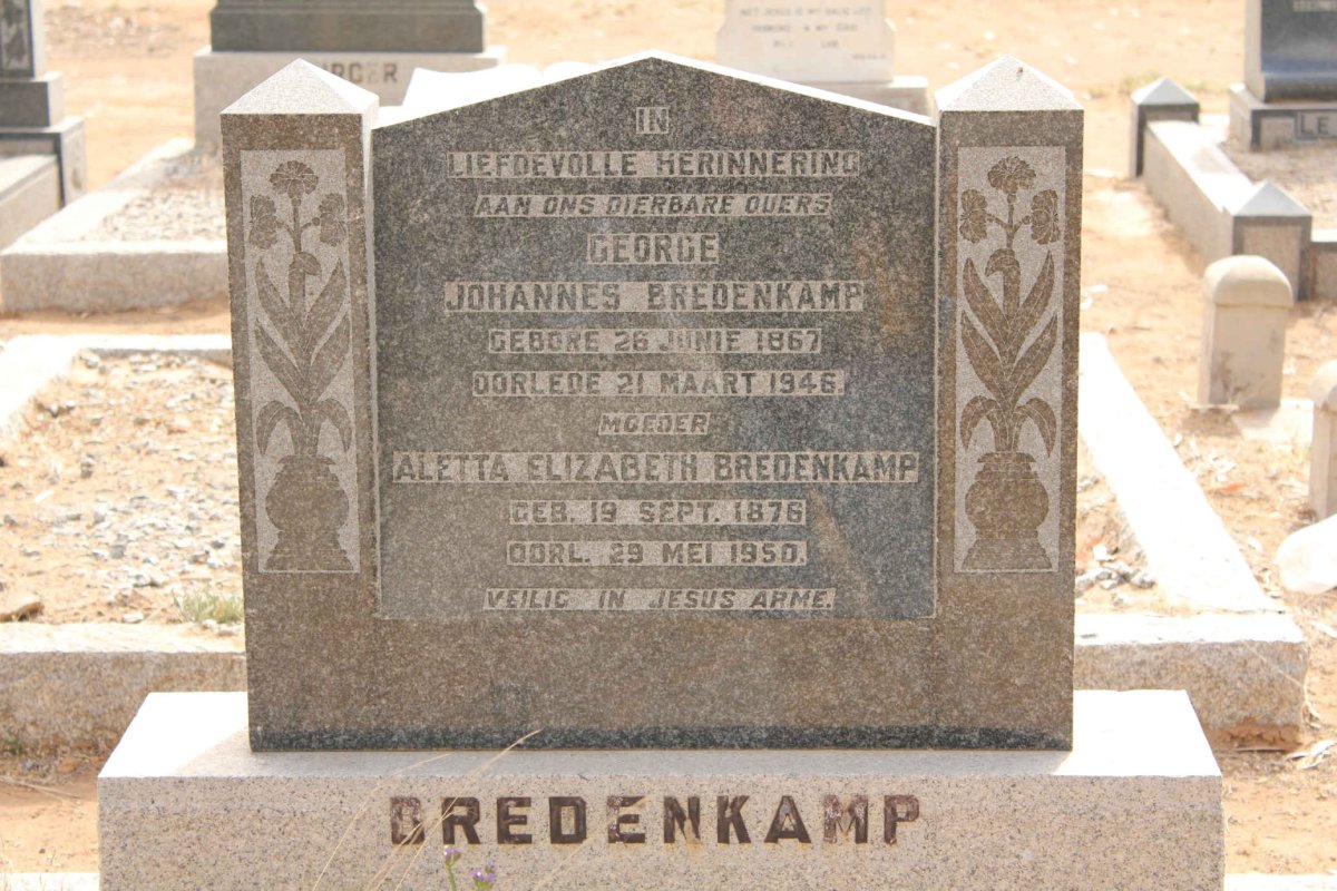 BREDENKAMP George Johannes 1867-1946 &amp; Aletta Elizabeth 1876-1950