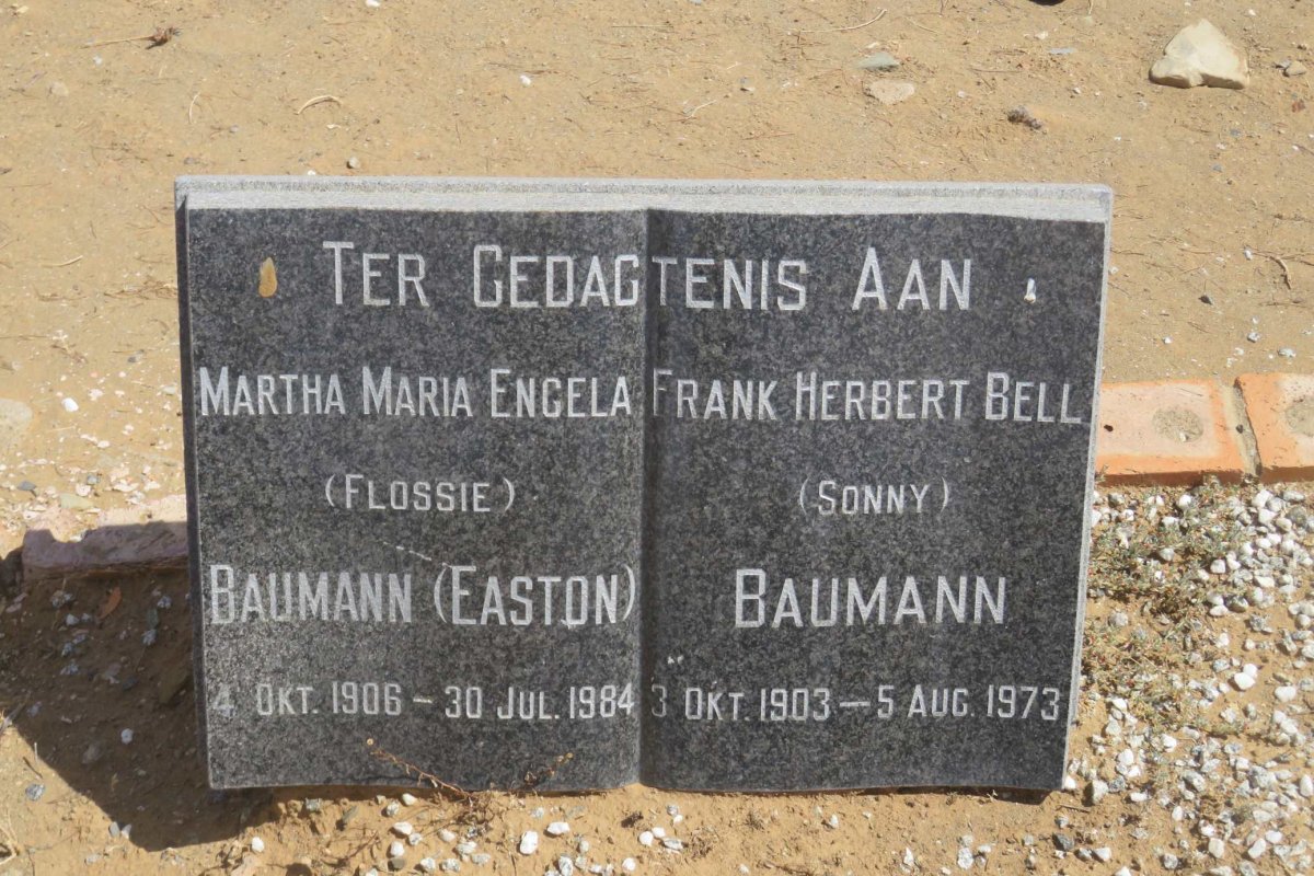 BAUMANN Frank Herbert Bell 1903-1973 &amp; Martha Maria Engela EASTON 1906-1984