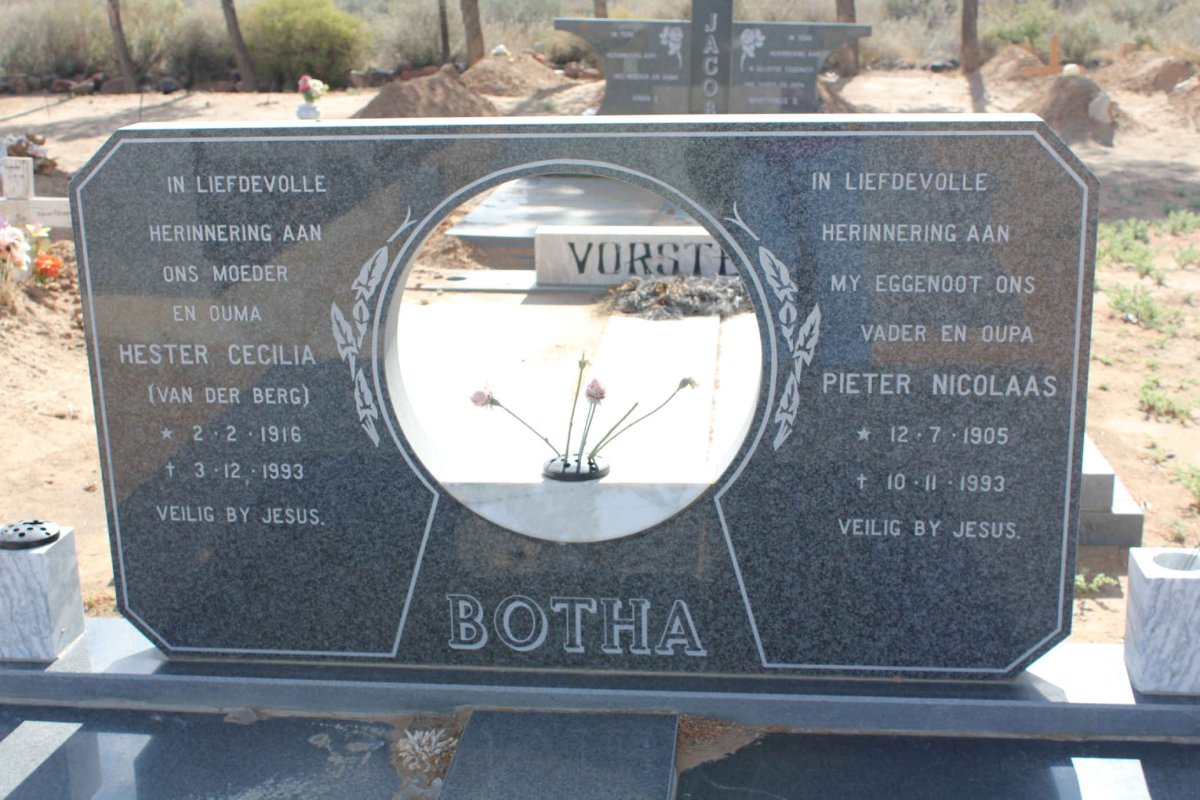 BOTHA Pieter Nicolaas 1905-1993 &amp; Hester Cecilia VAN DER BERG 1916-1993