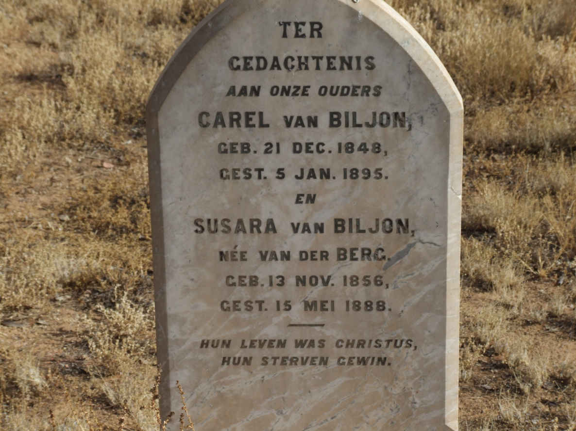 BILJON Carel, van 1848-1895 &amp; Susara VAN DER BERG 1856-1888