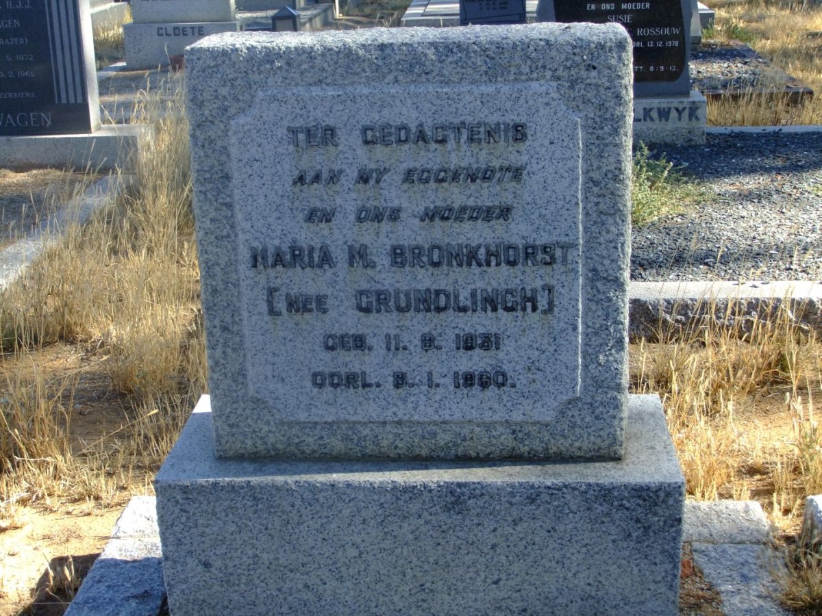 BRONKHORST Maria M. nee GRUNDLINGH 1931-1960