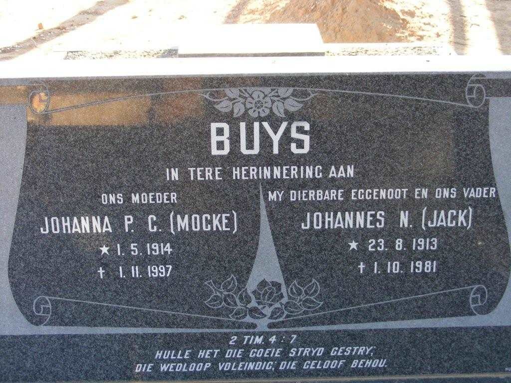 BUYS Johannes N. 1913-1981 &amp; Johanna P.C. MOCKE 1914-1997