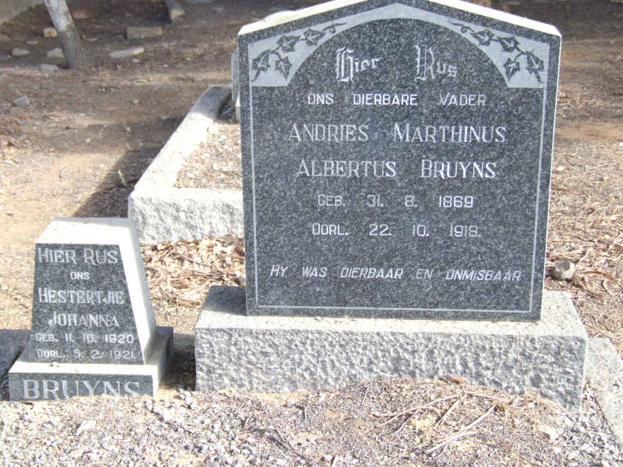 BRUYNS Andries Marthinus Albertus 1869-1918 :: BRUYNS Hestertjie Johanna 1920-1921
