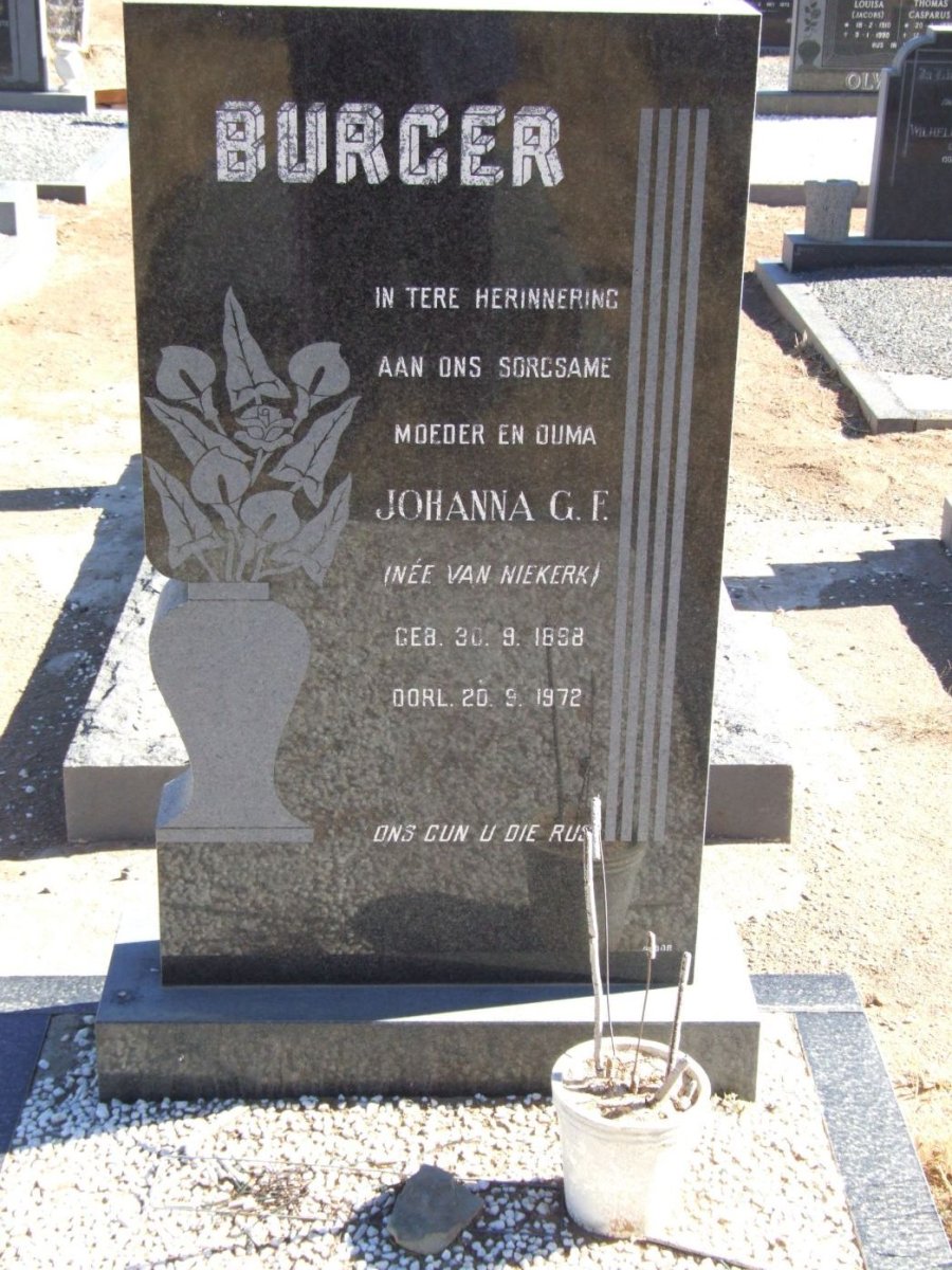 BURGER Johanna G.F. nee VAN NIEKERK 1898-1972
