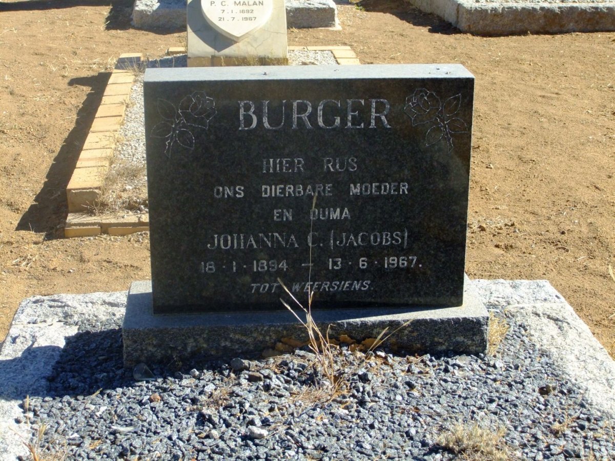 BURGER Johanna C. nee JACOBS 1894-1967