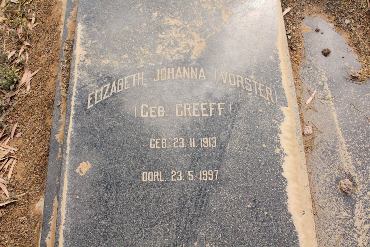 BURGER Elizabeth Johanna, formerly VORSTER, nee GREEFF 1913-1997