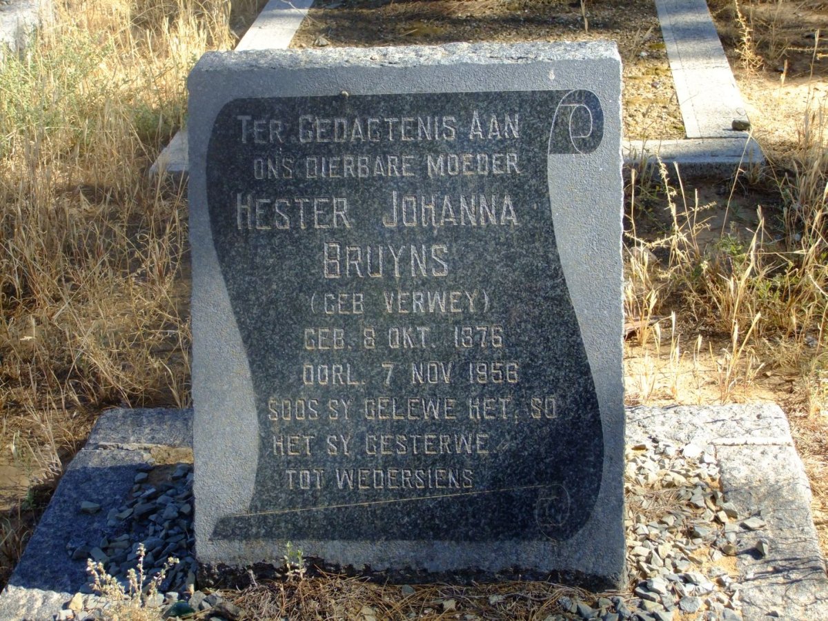 BRUYNS Hester Johanna nee VERWEY 1876-1956