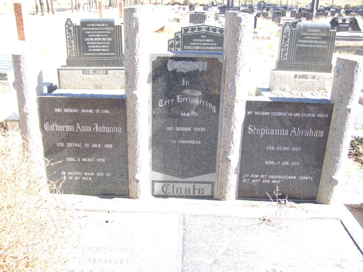 CLOETE Stephanus Abraham 1907-1949 &amp; Catharina Anna Johanna BOTHA 1908-1996